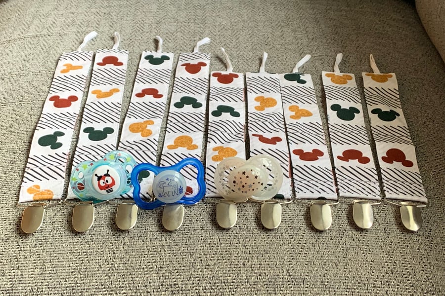 Disney Mickey Mouse SHORT and X-SHORT (Baby-Infant-Toddler) Pacifier Clip Disney