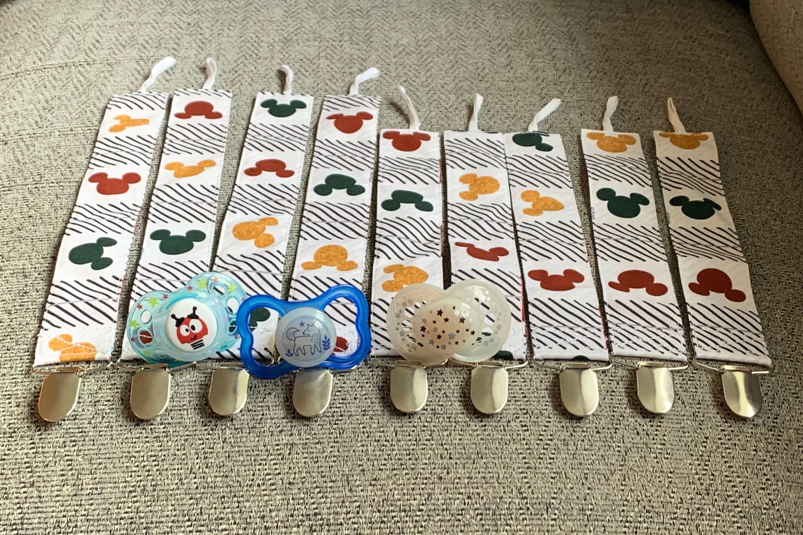 Disney Mickey Mouse SHORT and X-SHORT (Baby-Infant-Toddler) Pacifier Clip Disney