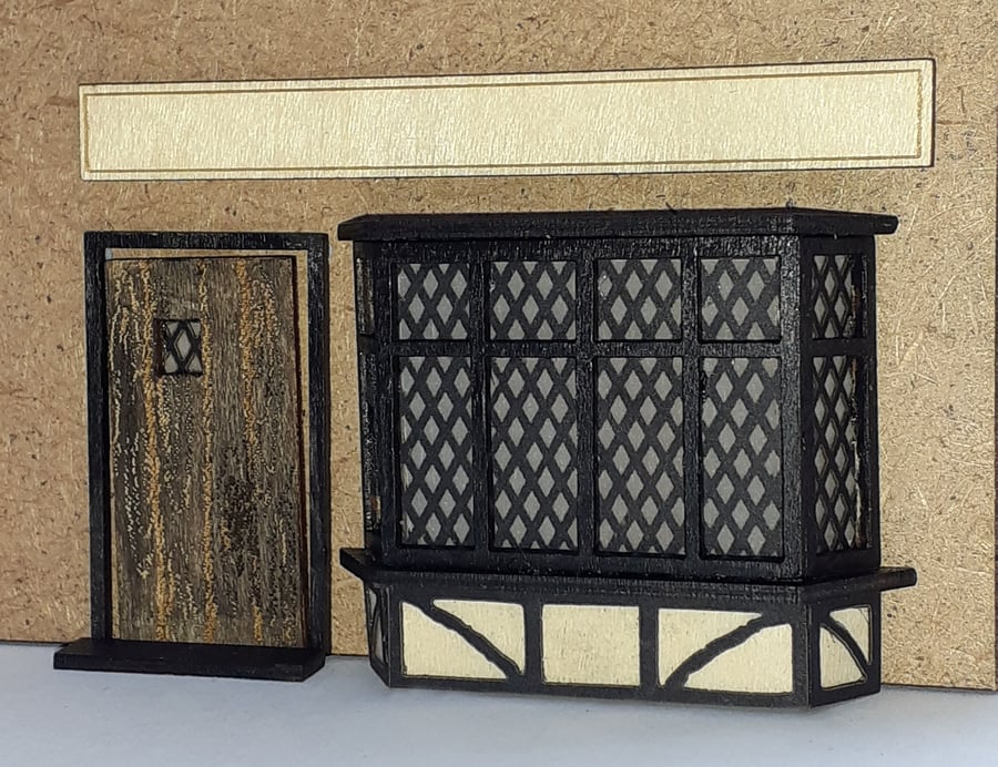 Miniature Tudor Medieval Bay Window Door Sign Book Nook Blank Kit Diorama 1:48