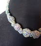 Blue and Yellow Fabric Bead Necklace - Image 2