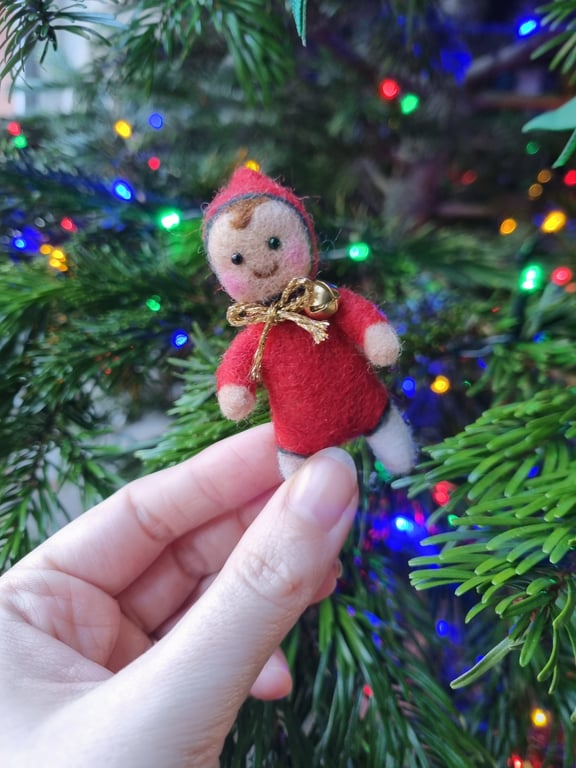 Pocket Pixie "Jolly" Christmas Decoration, Mini Art Doll