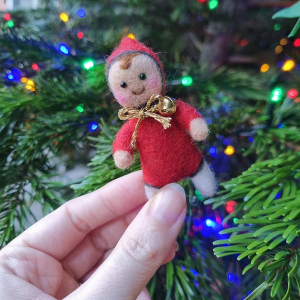 Pocket Pixie "Jolly" Christmas Decoration, Mini Art Doll