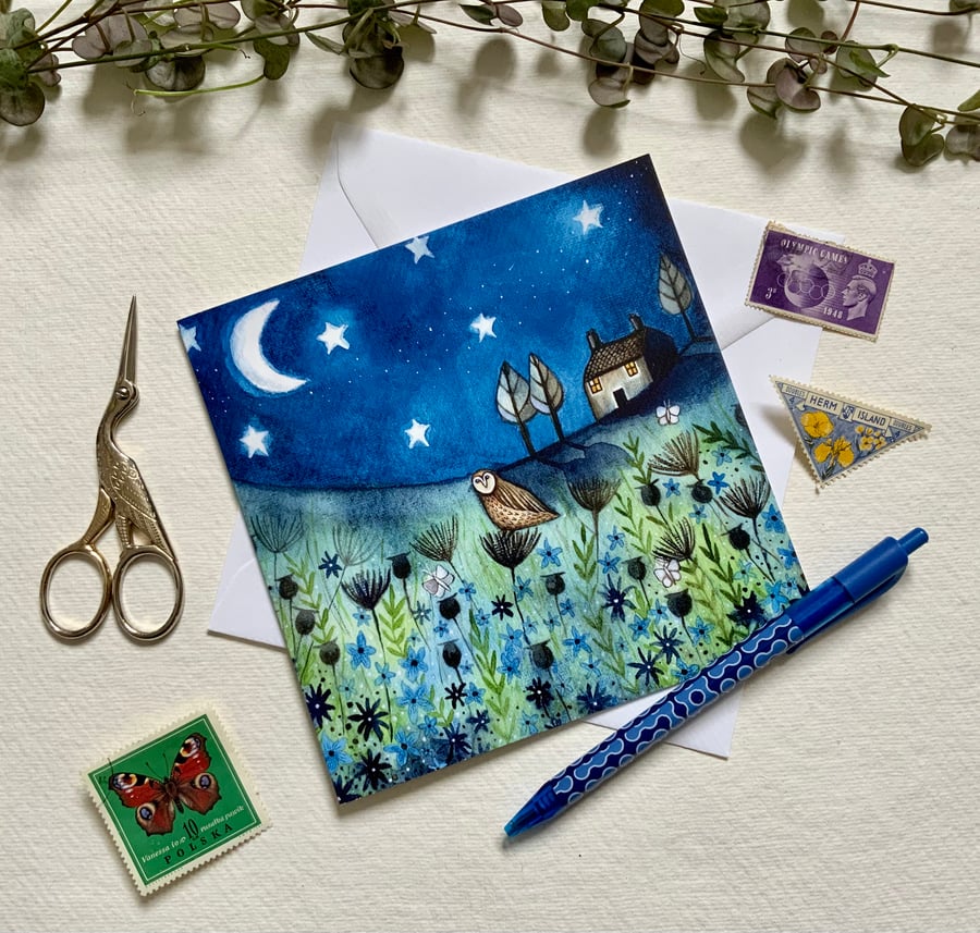Midnight Moon, blank greetings card