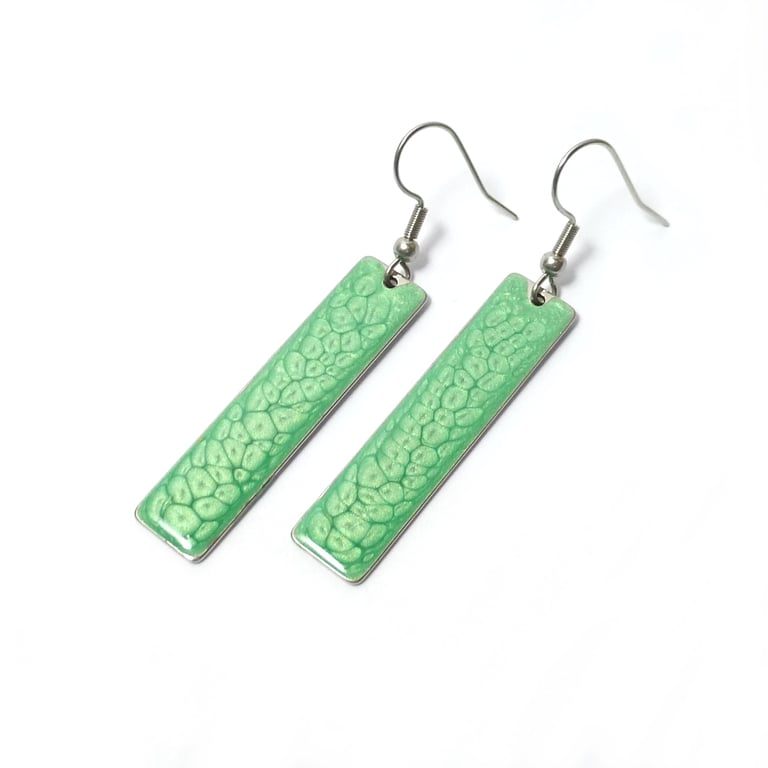 Bright apple green minimalist dangle earrings, lightweight colourful earrings