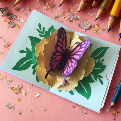 Pop up Butterfly on flower Card