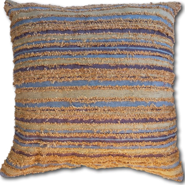 Brown, Grey, Beige Striped Bouclé Weave Cushion, Removeable Cover, 50cm