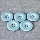 DESTASH: 5 Vintage 25mm Pale Blue and White Plastic 4-Hole Buttons