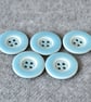 DESTASH: 5 Vintage 25mm Pale Blue and White Plastic 4-Hole Buttons