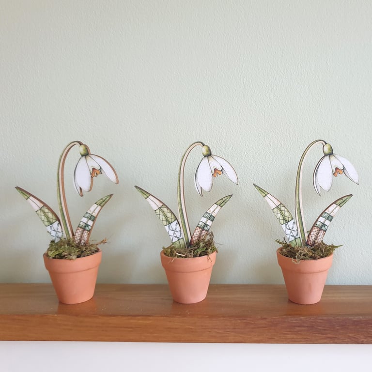 Potted Wooden Snowdrop Flower Home Decoration
