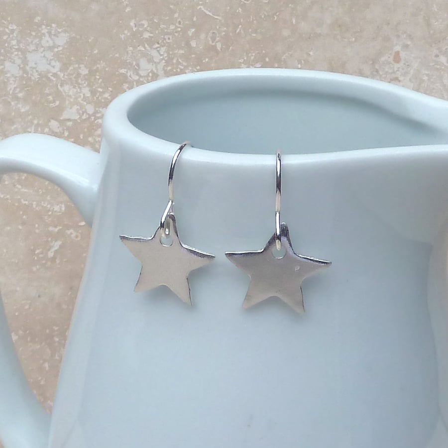 Sterling Silver Polished Star Charm Earrings - SILV044