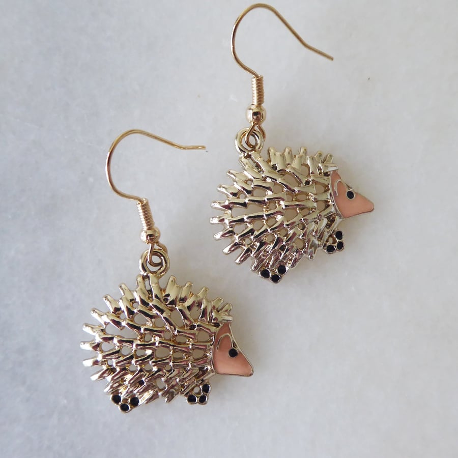 Enamelled Hedgehog Earrings with KC Gold Ear Wires