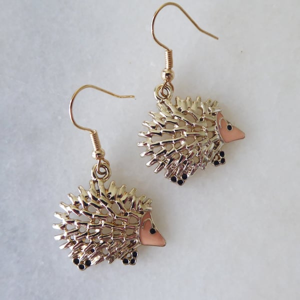 Enamelled Hedgehog Earrings with KC Gold Ear Wires