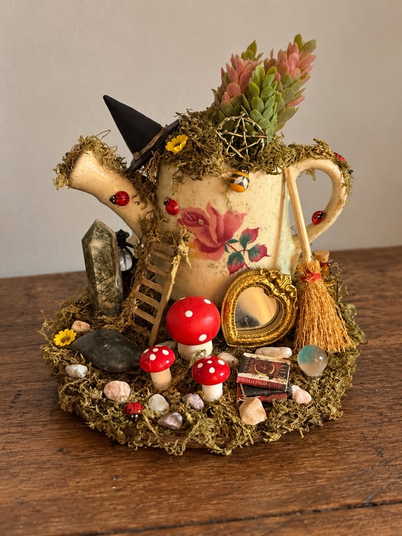 Witch's Garden Watering Can – Upcycled Magical Miniature Woodland Décor
