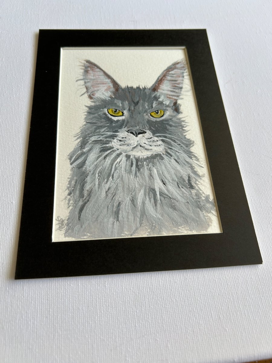 Original cat painting 5x7" car portrait in acrylics 
