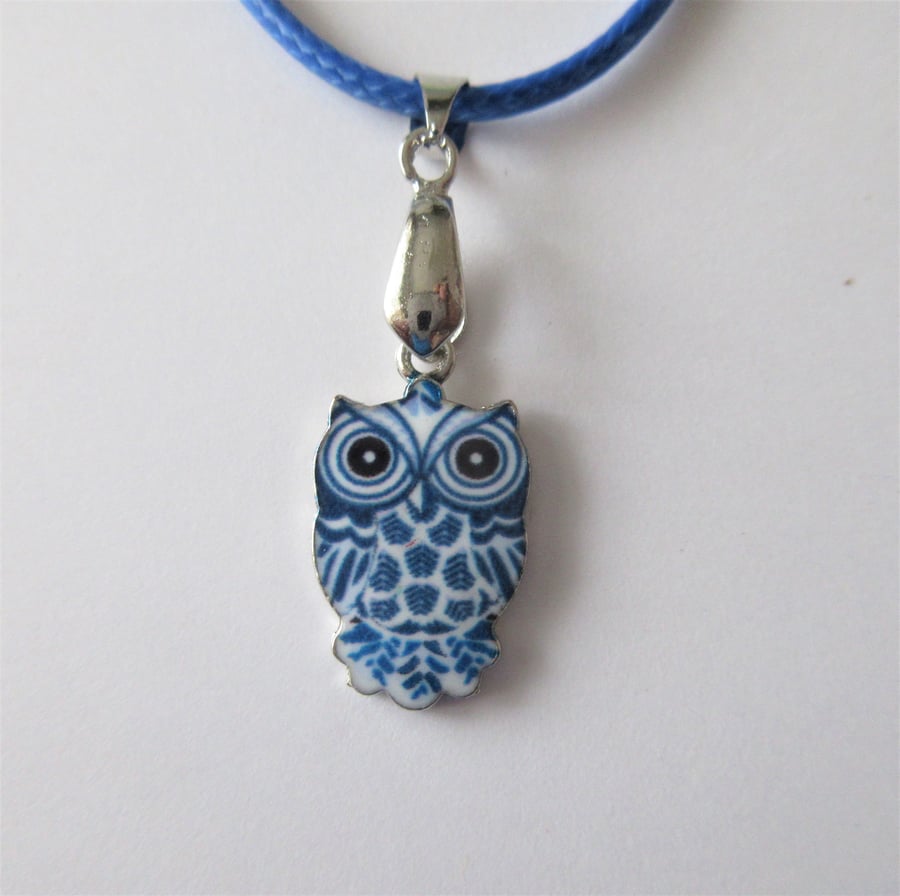Owl Necklace Blue Cord with Cute Owl Charm