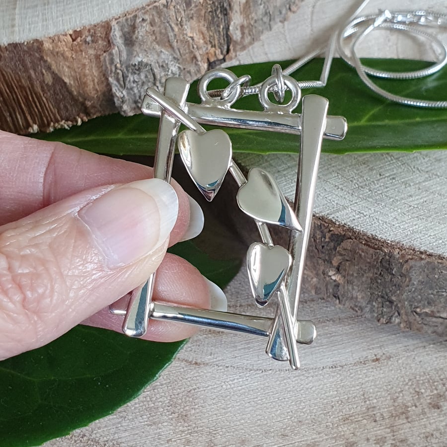 Sterling Silver Three Leaf Ivy Necklace - Statement One of a Kind 005