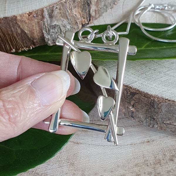 Sterling Silver Three Leaf Ivy Necklace - Statement One of a Kind 005