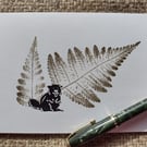 Beaver. Image made on a printing press and a hand made stamp.