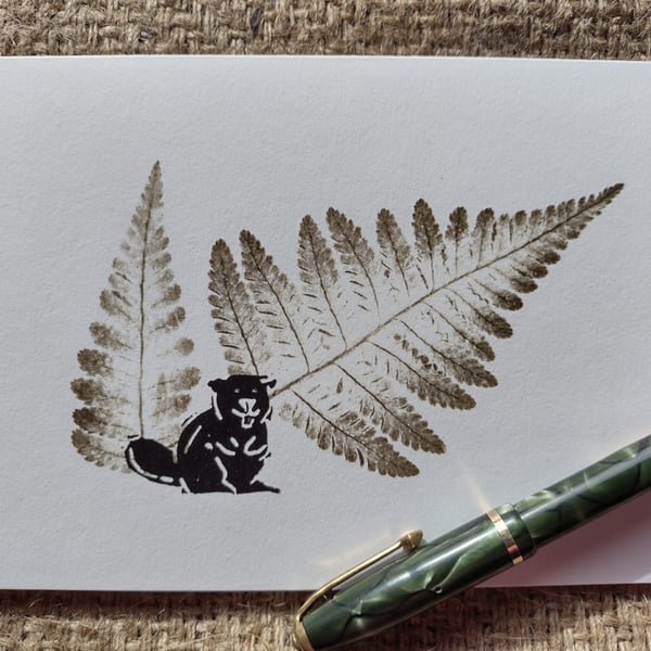 Beaver. Image made on a printing press and a hand made stamp.