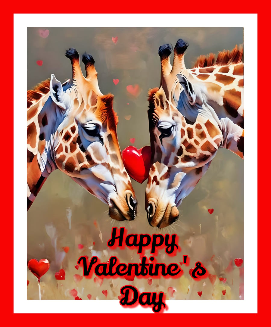 Giraffes Happy Valentine's Day Card 