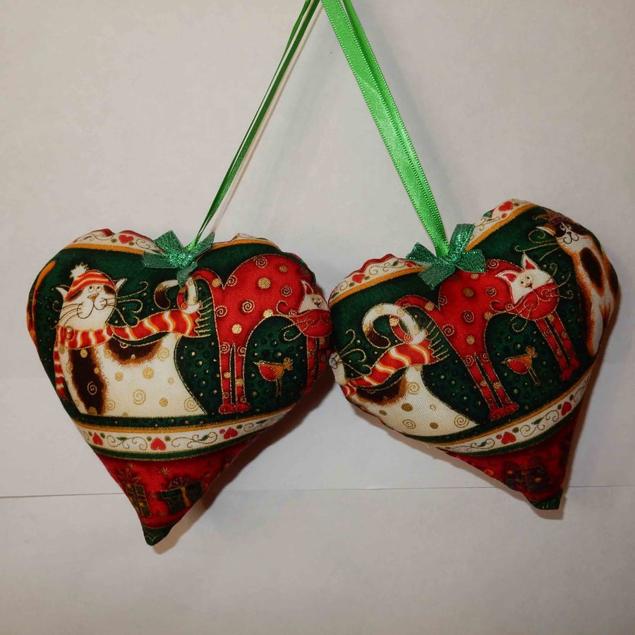 Christmas heart decorations -set of two Cat lovers