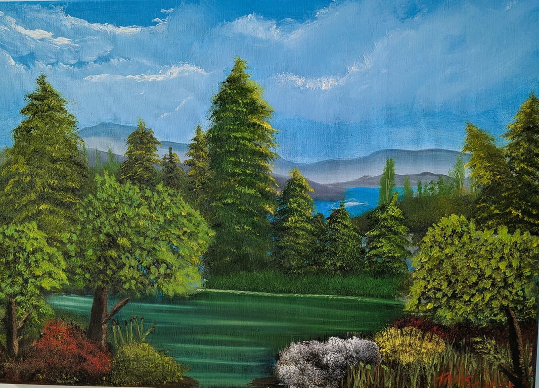 Original Oil Painting. Mindful rural Walk