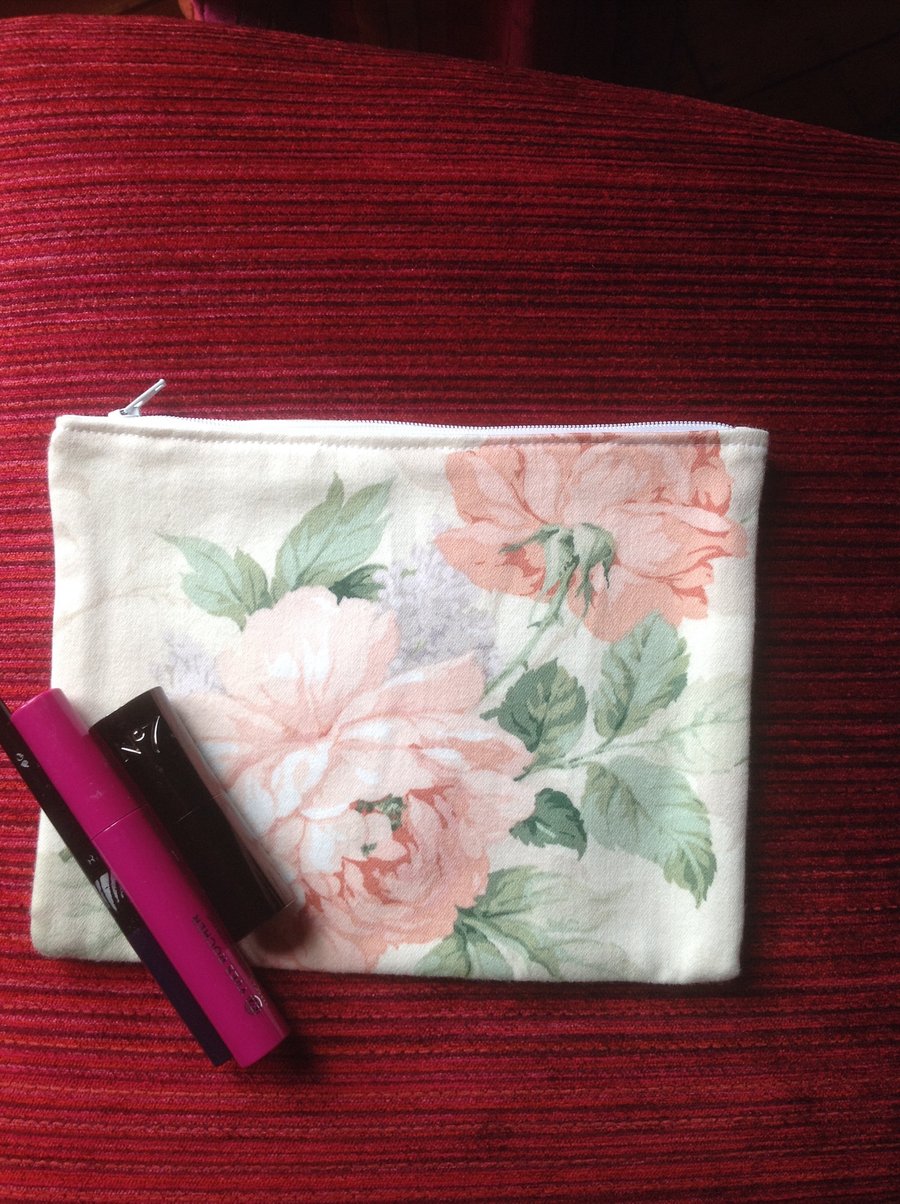 Pink and blue floral make-up purse