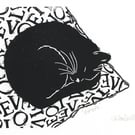 Black Cat Amore - Original Linocut Print