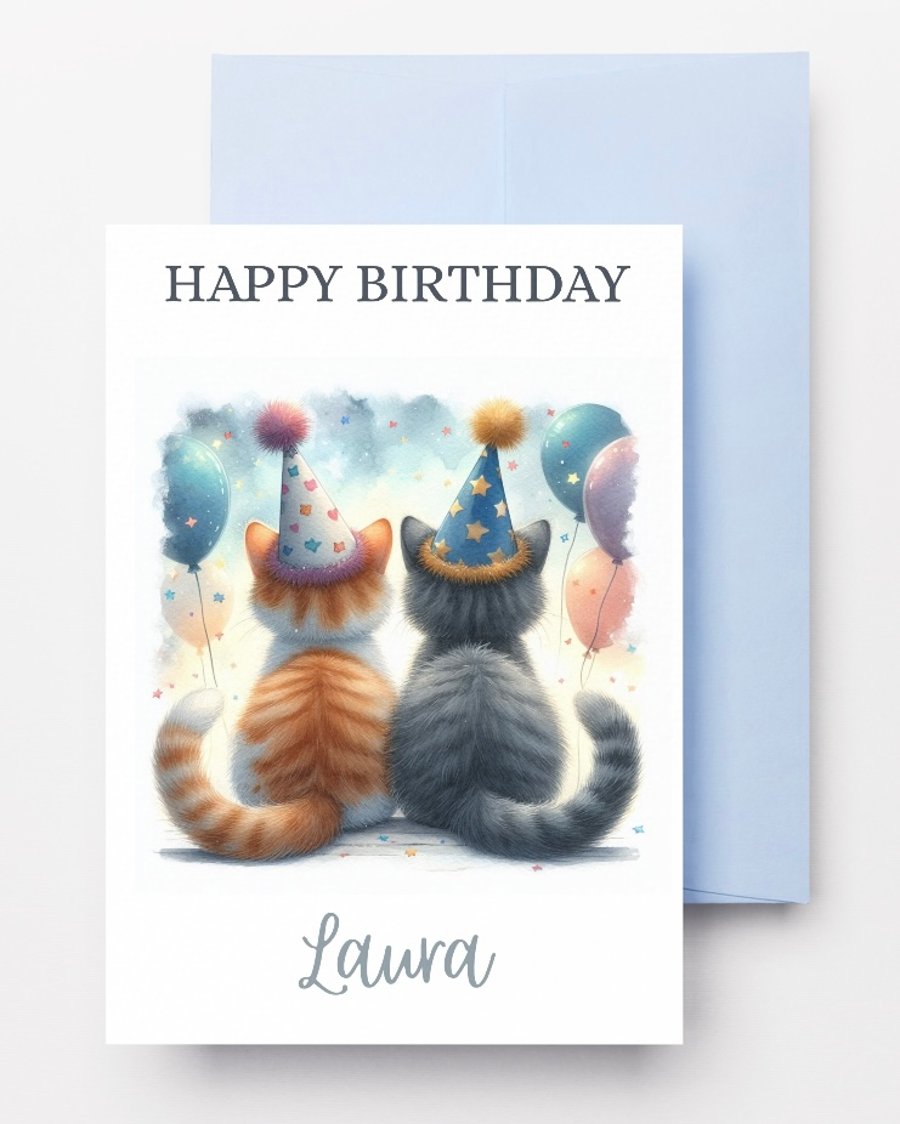 Personalised Cat Birthday Card Printable, Funny Kitty Birthday Card