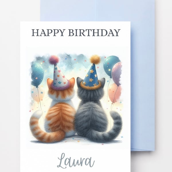 Personalised Cat Birthday Card Printable, Funny Kitty Birthday Card