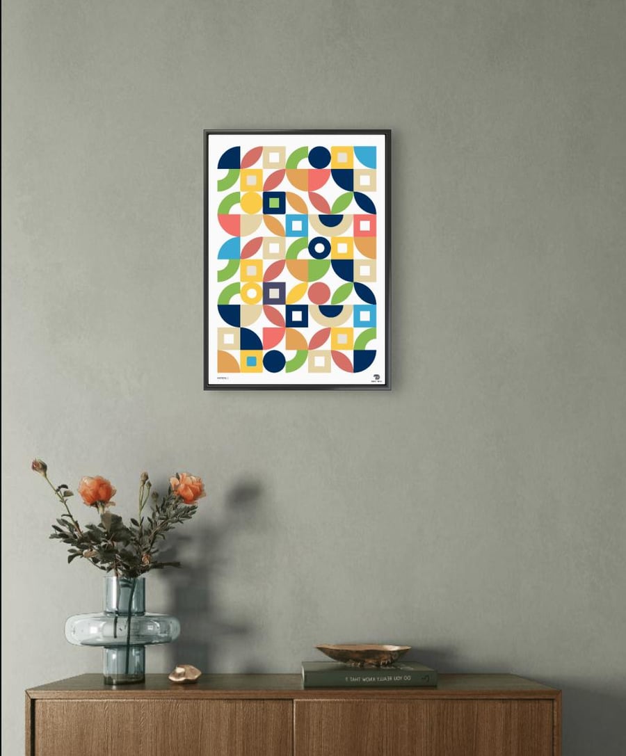 Geometric Art Print Colorful Mid-Century Modern Home Decor