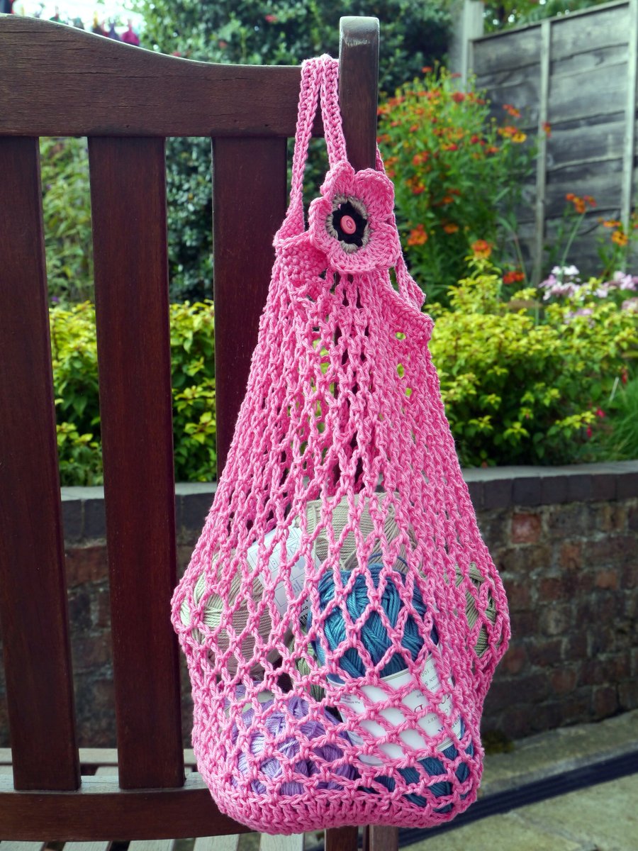 Pink Crochet Mesh Bag, Reusable Market Bag