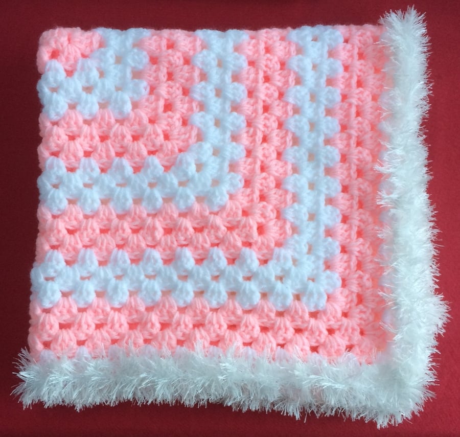 Winter Pink White Baby Blanket Crochet Baby Girl Blanket Hand Crochet