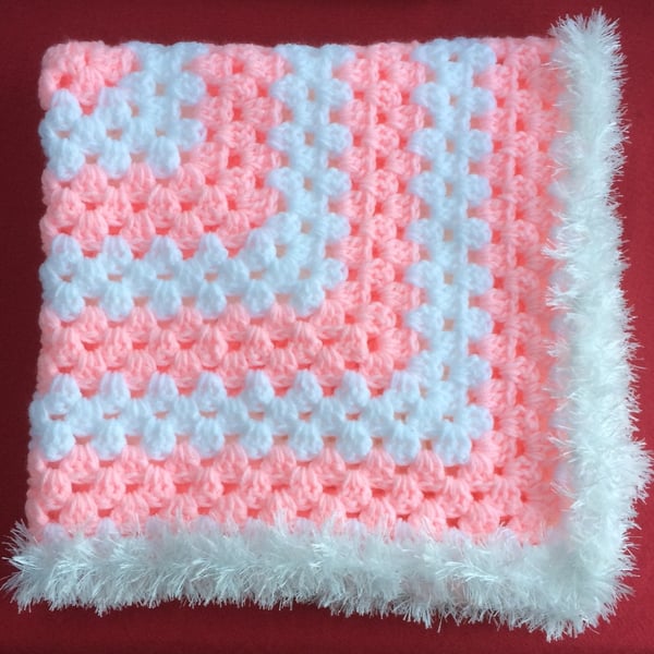 Winter Pink White Baby Blanket Crochet Baby Girl Blanket Hand Crochet