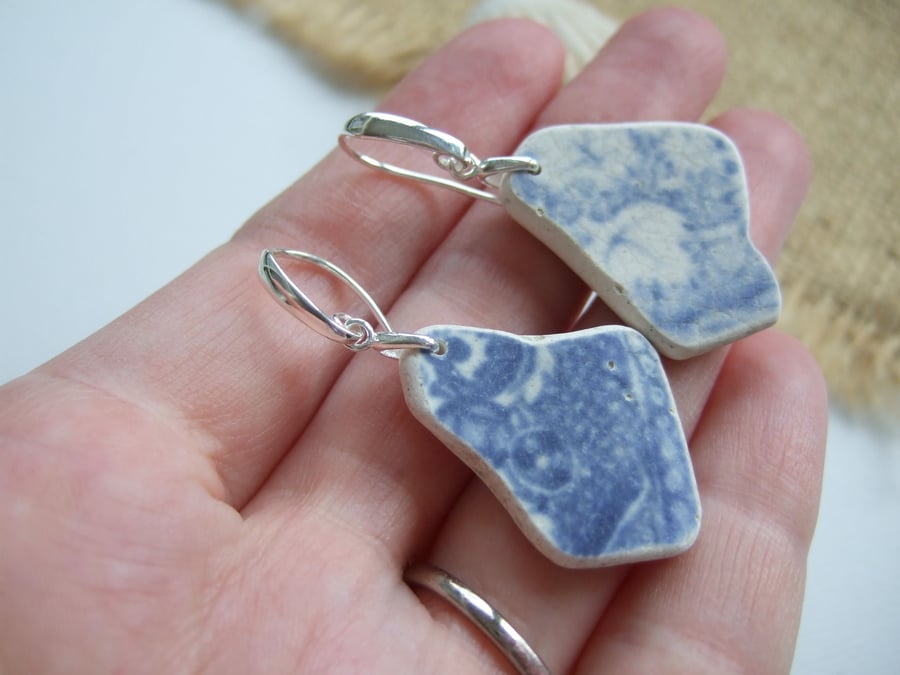 Scottish sea pottery blue jewellery, Blue Ocean pattern sterling silver pottery