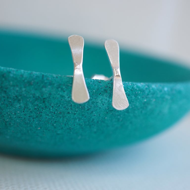 Earrings - small forged silver stud earrings - Argentium silver small studs 