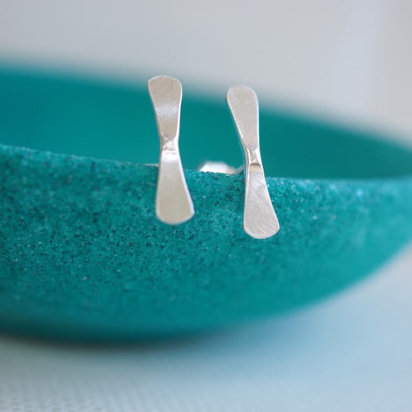 Earrings - small forged silver stud earrings - Argentium silver small studs 