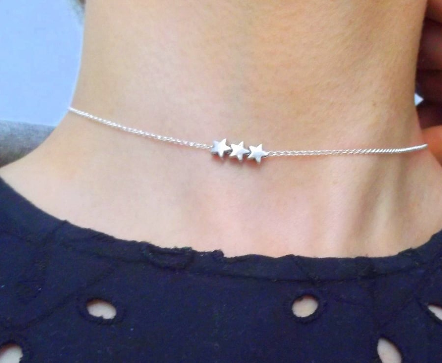 Silver Mini Stars Choker Necklace