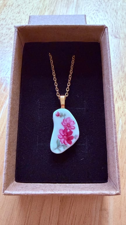 Upcycled bone china necklace pink floral