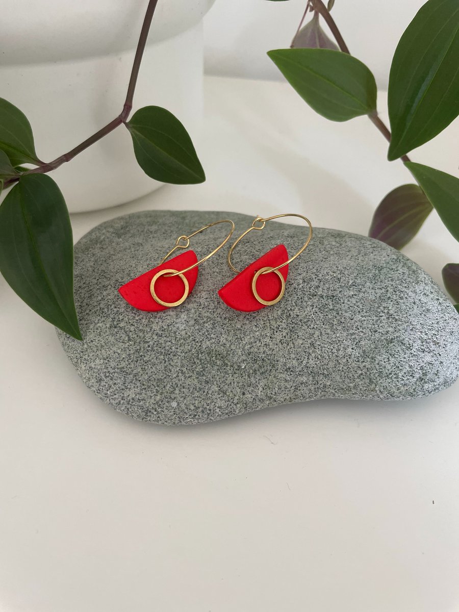 Hoop earrings brass and polymer clay