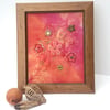 SALE-Hand Embroidered Trapunto Floral Picture, sewn onto Hand dyed Fabric