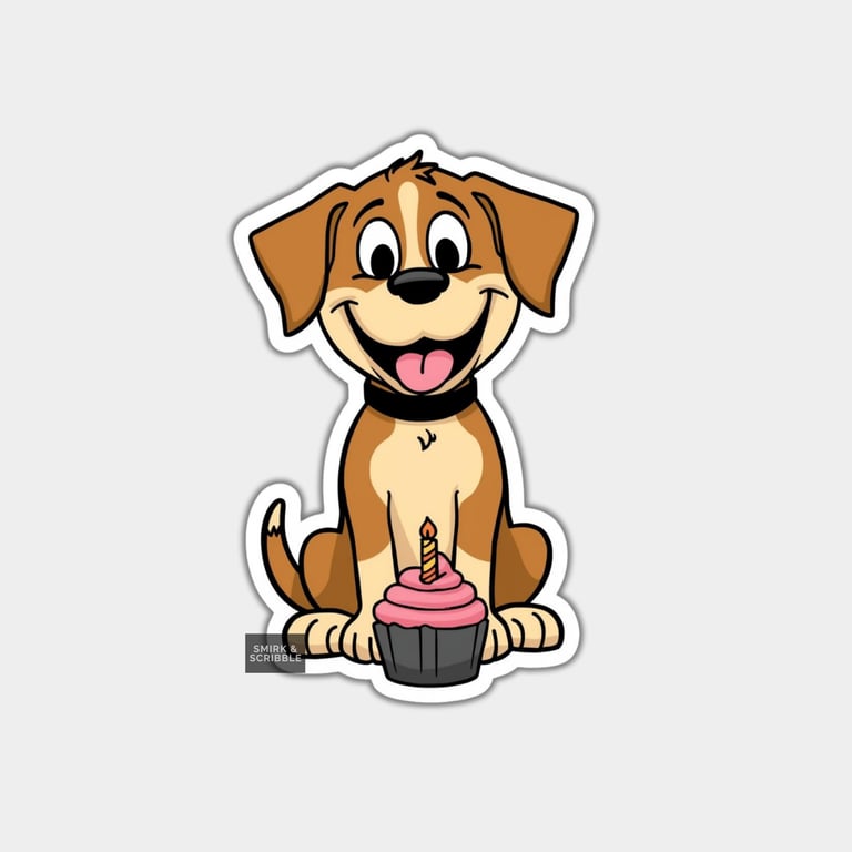 Funny Vinyl Sticker For Adults - Cute Dog With Cupcake