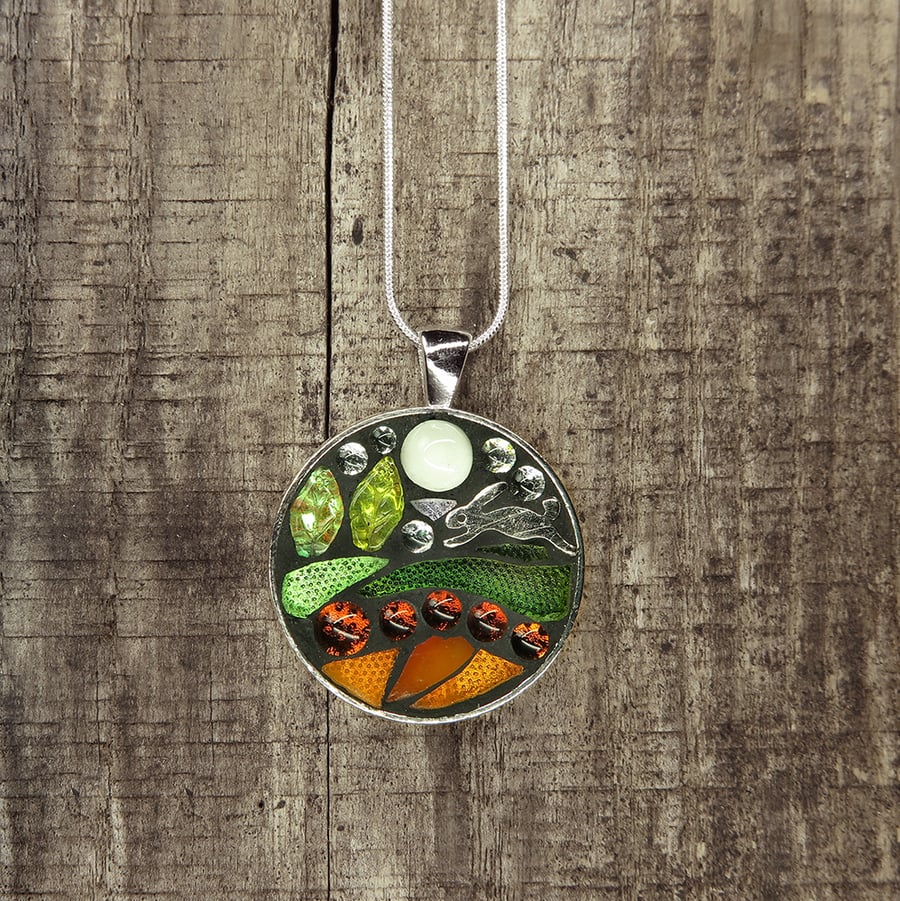 'Autumn Hare' Glass Mosaic Pendant