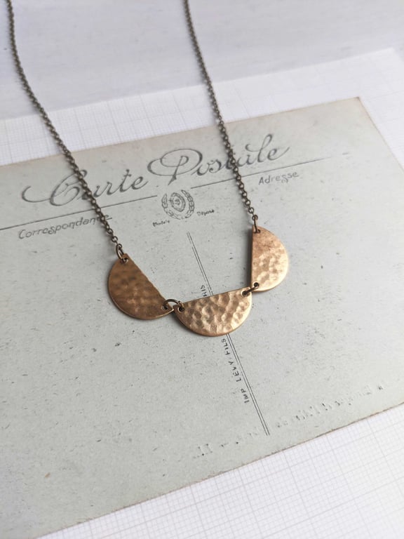 Golden Brass Scalloped Row necklace - hammered half moons - textured brass