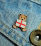 Tiny England Flag Bear Pin, Handmade Tiny Wooden St George's Teddy Badge - Image 3