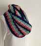 INFINITY SCARF , neckwarmer , cowl  ' The Islander' . Navy , coral . grey . - Image 1