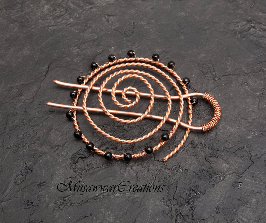 Black onyx Copper Spiral bun cage,hair bun holder,hair bun holder, 