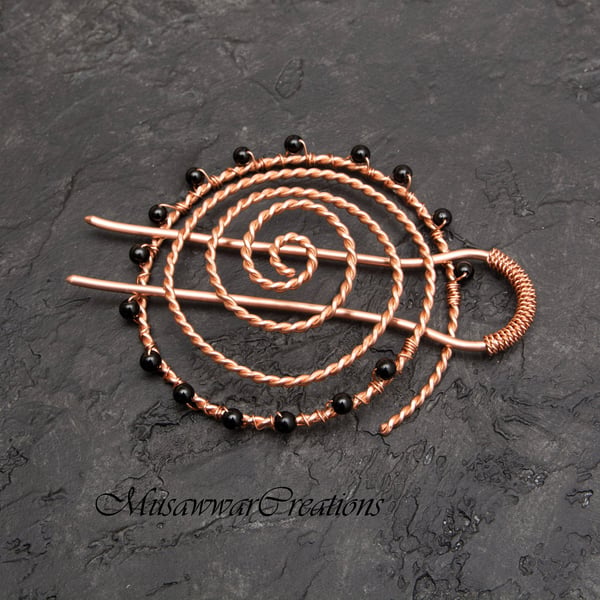 Black onyx Copper Spiral bun cage,hair bun holder,hair bun holder, 