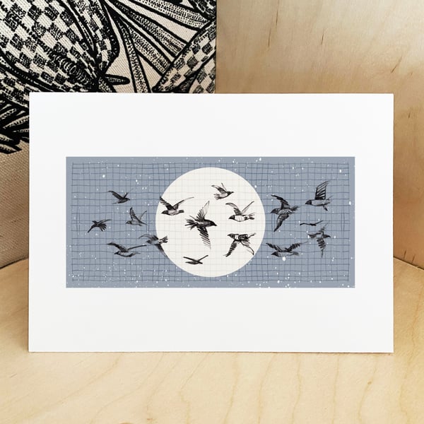 Birds in Flight Print - Bird Silhouette Print - Flock of Birds Print - A3