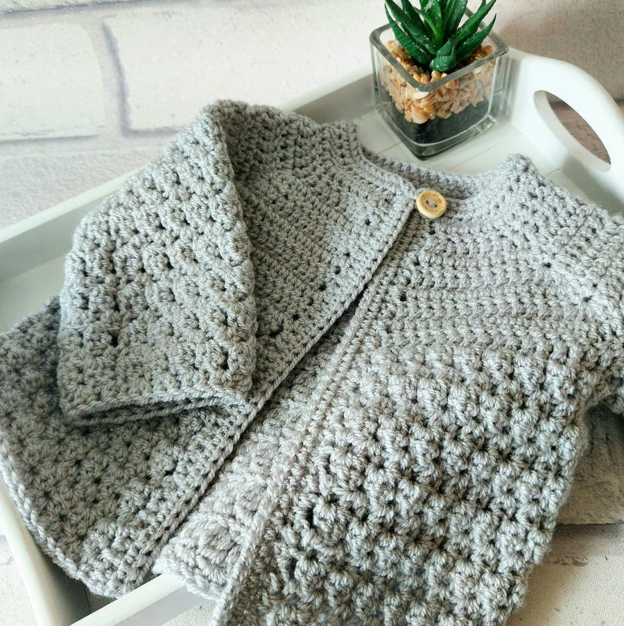 Soft Crochet Baby Cardigan – Handmade to Order – Sizes Newborn to 24 Months